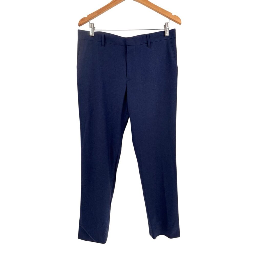 JIL SANDER Men's Navy Straight Leg Fleece Wool Dress Pants Size 40